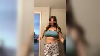 Sexy thick girl with huge tits strips in bathroom