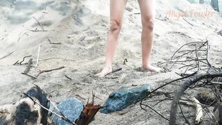 Public Peeing Teen Girl on the Beach